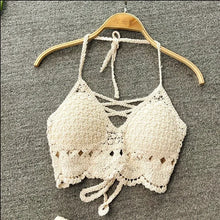 Load image into Gallery viewer, 2025 Crop Tops Retro Wild Hollow Perspective Tassel Sexy Spaghetti Strap Tanke Top Women Built In Bra New Back Lace Halter Neck
