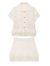 Load image into Gallery viewer, Women Crochet Hollow Out Top Shorts Set Fashion Round Neck Cardigan Crop Tops 2 Piece Sets Summer Lady Y2k Beach Party Outfit
