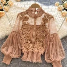 Load image into Gallery viewer, Lace Puff Long Sleeve Blouse Vintage Fashion Blouses Elegant Femme Blusas Korean Woman Tops Women Shirts Clothing Dropshipping
