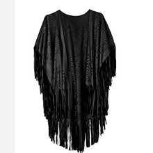 Load image into Gallery viewer, Camel Suede Floral Hollow Out Fringe Tassel Shawl Women Vintage Capes Ponchos Autumn Bohemian cardigan Cloak Boho Capes
