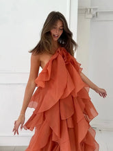 Load image into Gallery viewer, Beach Layer Ruffles Long Dress Women 3d Flower Backless Sleeveless Slim Fit Maxi Dresses Female 2025 Summer Lady Party Robes
