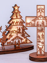 Load image into Gallery viewer, 3pcs Christmas Tree Shape Luminous Wooden Nativity Scene Ornaments Elk Christmas Decorations Ornaments Party Decorations
