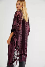 Load image into Gallery viewer, WeHello Bohemian burnt plush kimono Women&#39;s long Purple Tassel Beach Cover-up  Holiday Casual Cardigan Shawl JYPF-20
