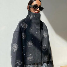 Load image into Gallery viewer, Casual Embroidery Beading Loose Women Coat Lapel Collar Bat Sleeve Solid Wool Blend Jacket 2025 New Lady Luxury Spring Outerwear
