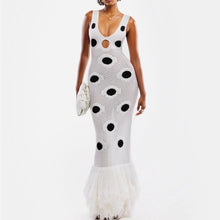 Load image into Gallery viewer, Women Sexy See Through Knitted Maxi Dress Hollow Out Deep Neck Pot Robes Tassel Hem Fork Party Vestidos 2025 New Lady Club Dress
