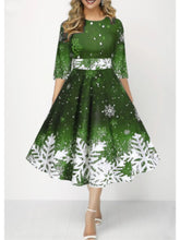 Load image into Gallery viewer, Autumn Winter New Snowflake Digital Print Women&#39;s 3/4sleeves Christmas Dress Fashion Waist Elegant Female A Line Christmas Dress
