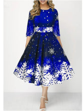 Load image into Gallery viewer, Autumn Winter New Snowflake Digital Print Women&#39;s 3/4sleeves Christmas Dress Fashion Waist Elegant Female A Line Christmas Dress
