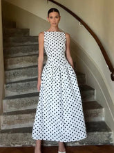 Load image into Gallery viewer, 2025 Polka Dot Maxi Dresses Women Elegant Square Neck Lotus Hem Long Gowns Chic Lady Sleeveless High Waist Cinched Summer Robes
