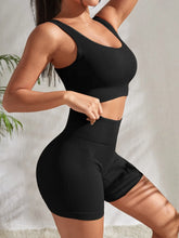 Load image into Gallery viewer, Seamless Ribbed Yoga Sets Workout Sets for Women 2 Pieces Gym Suits Ribbed Crop Tank High Waist Shorts Outfits Fitness Running
