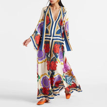 Load image into Gallery viewer, Ethnic Retro Spring Print Boho Long Dress Women Sexy Stand Collar Lace-up Party Dress Fall Long Sleeve Loose Ladies Maxi Dresses
