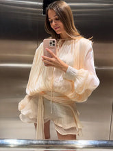 Load image into Gallery viewer, Fashion Women&#39;s Ruffles Short Dress Elegant Round Neck Lace Up Lantern Long Sleeve Mini Vestido Chic Female 2025 Solid Dresses
