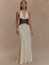 Load image into Gallery viewer, Mozision Summer Backless Sexy Maxi Dress Women Gown Patchwork Lace Halter Deep V Neck Sleeveless High Waist Elegant Long Dress
