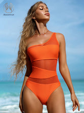 Load image into Gallery viewer, Sexy One shoulder Mesh Patchwork One-pieces Swimwear Women 2023 New Hollow Out High Cut Women&#39;s swimsuit Monokini Push Up Bikini
