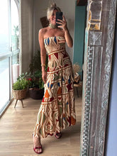 Load image into Gallery viewer, Fashion Printed Layered Curling Edge Patchwork Dresses Chic Full Sleeve Pleated U Neck Gown New Lady Vacation Highstreet Vestido

