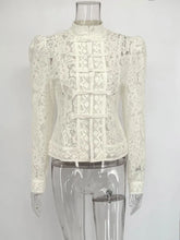 Load image into Gallery viewer, Tossy Summer Lace Printed Shirts Tops Female Hollow Out Fashion Commute Vintage See-Through Blouse Women&#39;s Lace Shrug Shirts New
