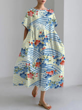 Load image into Gallery viewer, New Women&#39;s Round Neck Long Casual Dress Summer Large Size Fresh Fish Print Dress Street Vacation Short-sleeved Dress
