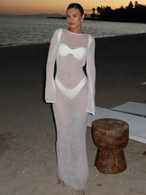 Load image into Gallery viewer, New Summer Solid Maxi Dresses Fashion Long Sleeves Deep Low Neck Back Hollow Out See Through Women Robes 2025 Chic Holiday Wear
