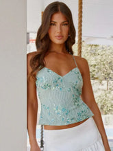 Load image into Gallery viewer, Fashion Solid Sequins Halter Crop Tops For Women Glitter Y2k Backless Lace-up Slim V Neck Top Summer Party Camisole Tank Shirts
