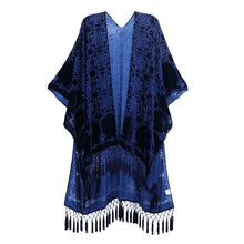Load image into Gallery viewer, WeHello Bohemian burnt plush kimono Women&#39;s long Purple Tassel Beach Cover-up  Holiday Casual Cardigan Shawl JYPF-20
