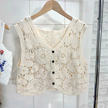 Load image into Gallery viewer, Sheer Crochet Top Embroidery Lace Blouse Cardigan Sleeveless Open-knit Crop Tops for Women Spring Summer Boho Vacation Outfit
