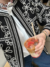 Load image into Gallery viewer, Street Print Coat Shorts Set Women Loose O-neck Lantern Cardigans Elastic Shorts Female Suit 2024 Autumn Fashion Y2k Lady Outfit
