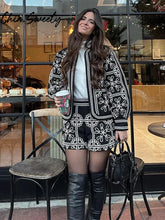 Load image into Gallery viewer, Street Print Coat Shorts Set Women Loose O-neck Lantern Cardigans Elastic Shorts Female Suit 2024 Autumn Fashion Y2k Lady Outfit
