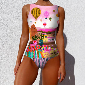 Striped Women One Piece Swimsuit High Quality Swimwear Printed Push Up Monokini Summer Bathing Suit Tropical Bodysuit Female