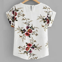 Load image into Gallery viewer, Summer Fashion Floral Print Blouse Pullover Ladies O-Neck Tee Tops Female Women&#39;s Short Sleeve Shirt Blusas Femininas Clothing
