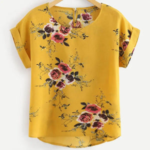 Summer Fashion Floral Print Blouse Pullover Ladies O-Neck Tee Tops Female Women's Short Sleeve Shirt Blusas Femininas Clothing