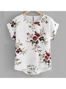 Summer Fashion Floral Print Blouse Pullover Ladies O-Neck Tee Tops Female Women's Short Sleeve Shirt Blusas Femininas Clothing