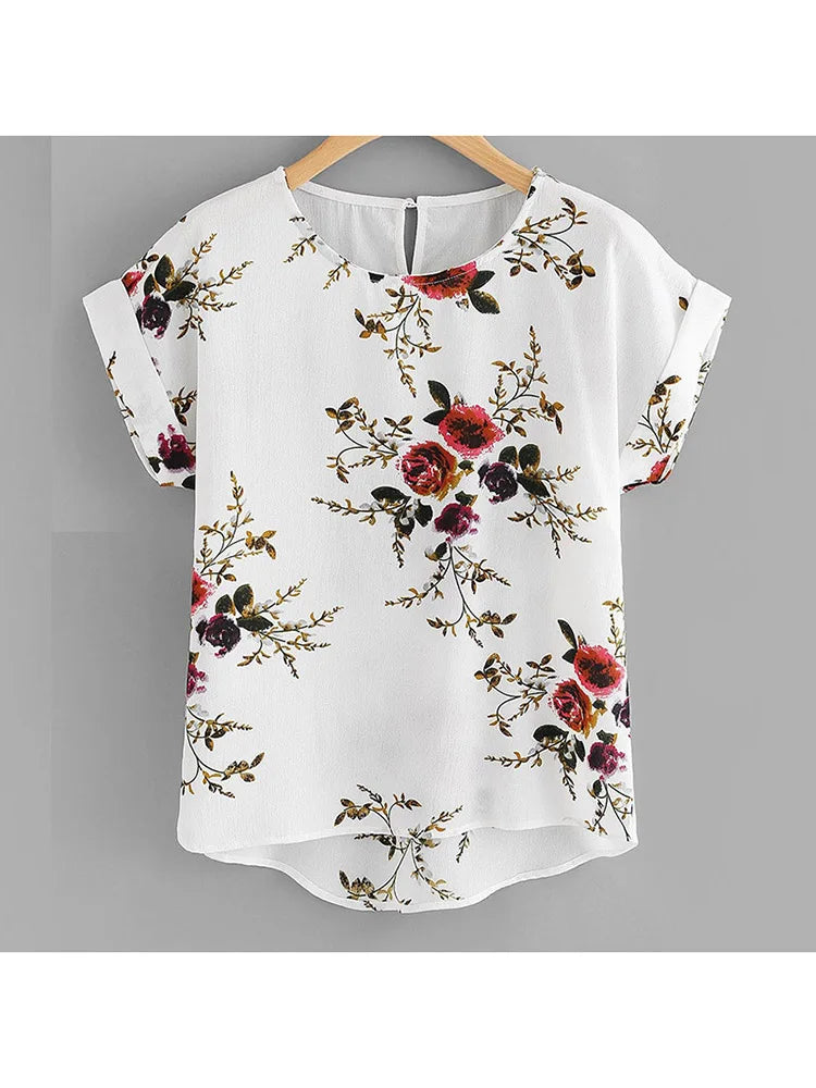 Summer Fashion Floral Print Blouse Pullover Ladies O-Neck Tee Tops Female Women's Short Sleeve Shirt Blusas Femininas Clothing