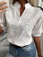 Load image into Gallery viewer, Summer Floral Embroidery Lace Blouse Fashion Women V Neck Casual Shirt Chic Short Sleeve Hollow Out Tops Elegant Blusas 24350
