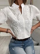 Load image into Gallery viewer, Summer Floral Embroidery Lace Blouse Fashion Women V Neck Casual Shirt Chic Short Sleeve Hollow Out Tops Elegant Blusas 24350
