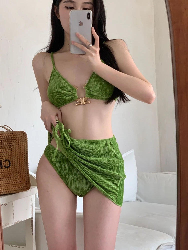 Summer Swimsuit Women's Sexy Bikini Set Holiday Style Sexy Split Swimsuit Cover Skirt Beach Women's Sexy Three Piece Set