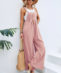 Summer Women Sleeveless Rompers Loose Jumpsuit Casual Backless Overalls Trousers Wide Leg Pants