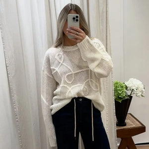 Fashion Casual Pullovers For Women Solid Color Round Neck Long Sleeve Knitted Sweater Loose Female 2024 Autunn Winter New