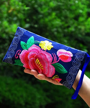 Load image into Gallery viewer, Long Double sided Embroidered Wallet, Wrist Bag, Handheld Bag, Women&#39;s Bag, Ethnic Style Cotton and Hemp Fabric Art Bag
