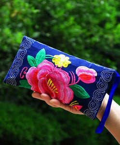 Long Double sided Embroidered Wallet, Wrist Bag, Handheld Bag, Women's Bag, Ethnic Style Cotton and Hemp Fabric Art Bag