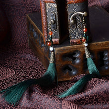 Load image into Gallery viewer, Ethnic Style Super Long Dark Green Fringed Earrings Exaggerated Earrings
