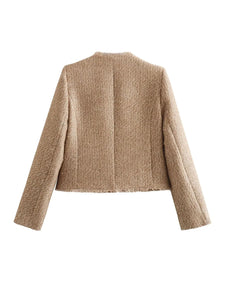 Women's Jacket Coat Tweed Cropped Jacket New in Outerwears Autumn Winter Crop jacket Woman Long Sleeve Elegant Short Coats