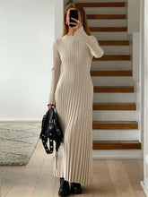 Load image into Gallery viewer, Lace-Up Female Knit Maxi Dress Autumn High Waist Fashion Patchwork Long Sleeve Loose Solid Dress Bandage Knitwear Dress
