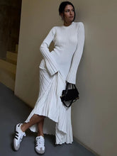 Load image into Gallery viewer, Lace-Up Female Knit Maxi Dress Autumn High Waist Fashion Patchwork Long Sleeve Loose Solid Dress Bandage Knitwear Dress
