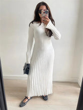 Load image into Gallery viewer, Lace-Up Female Knit Maxi Dress Autumn High Waist Fashion Patchwork Long Sleeve Loose Solid Dress Bandage Knitwear Dress

