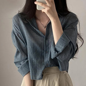 Trendy Shirt Blouse Simple Thin Pure Color Anti-UV Shirt Anti-fade Shirt Top Women Solid Color Sun Protection Shirt Streetwear