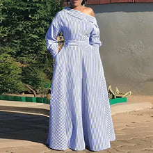 Load image into Gallery viewer, VONDA 2024 Women Elegant Striped Maxi Dress Bohemian Sundress Casual Loose Off Shoulder Long Sleeve Party Vestidos Robe Femme
