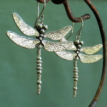 Load image into Gallery viewer, Vintage Dragonfly Design Carved Pattern Dangle Earrings Retro Bohemian Style Silver Color Jewelry Trendy Female Ear Ornaments
