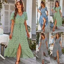 Load image into Gallery viewer, Vintage Floral Dresses for Women Elegant Loose New Slit Dress Summer Beach Holiday Leisure Long Dresses High Waist Print Vestido
