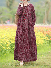 Load image into Gallery viewer, Vintage Women&#39;s Printed Dress Spring Sundress Casual Long Sleeve Maxi Vestidos Female Floral Hollow Robe Oversized
