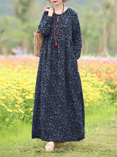 Load image into Gallery viewer, Vintage Women&#39;s Printed Dress Spring Sundress Casual Long Sleeve Maxi Vestidos Female Floral Hollow Robe Oversized
