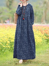 Load image into Gallery viewer, Vintage Women&#39;s Printed Dress Spring Sundress Casual Long Sleeve Maxi Vestidos Female Floral Hollow Robe Oversized
